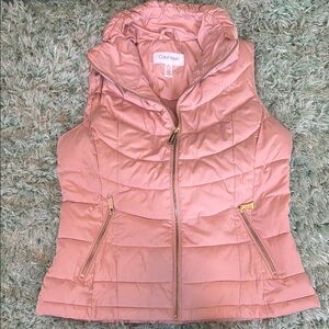 Pastel Pink Quilted Puffer Vest with Stand-Up Collar
